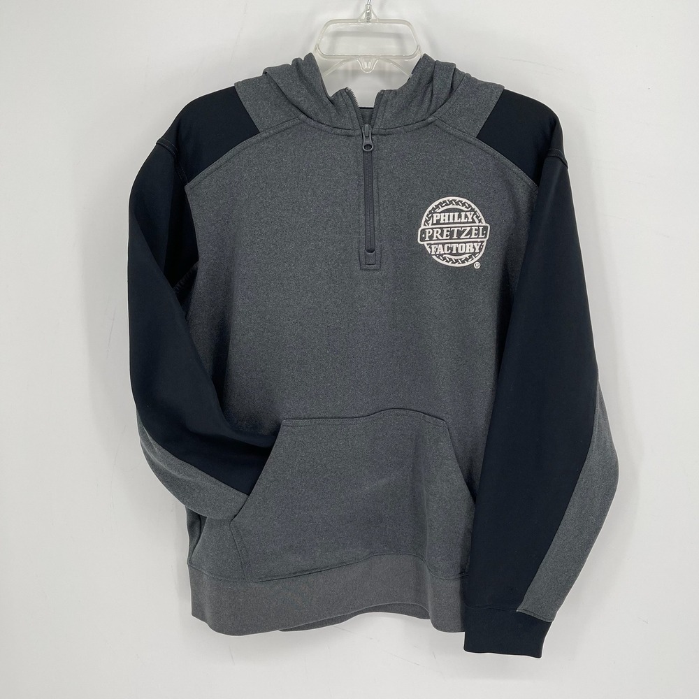 Sport-Tek Men's Gray Philly Pretzel Factory Quarter Zip Hoodie Sweatshirt Size L